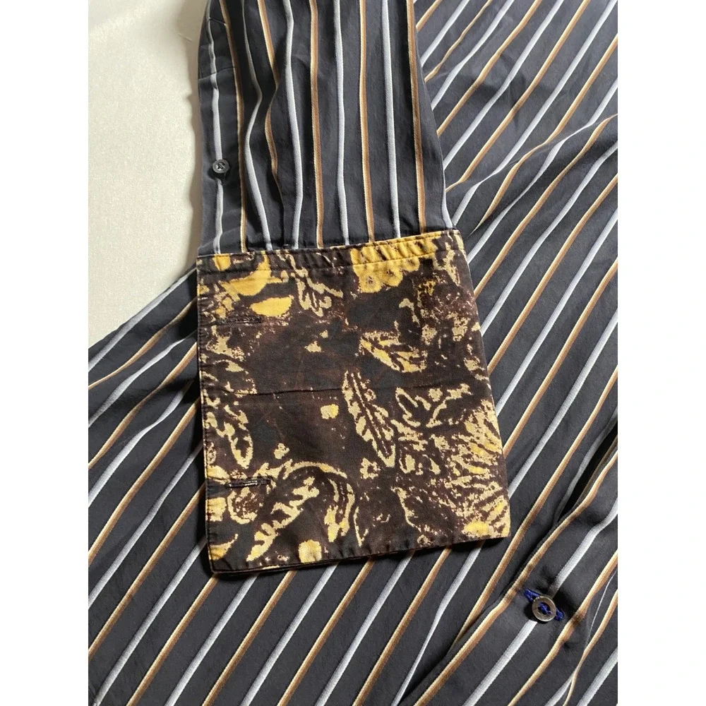 Banana Republic Mens Striped Button Down Shirt L Floral Contrast Cuff 324756-00